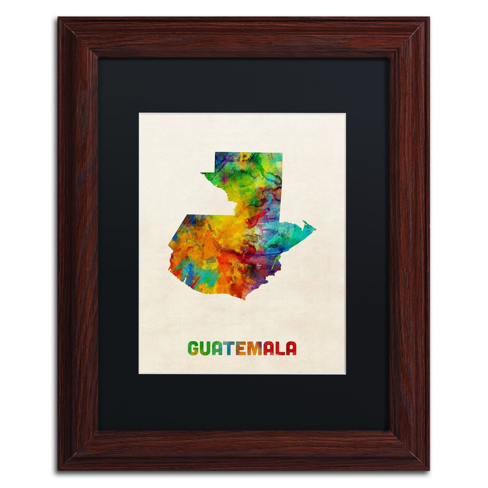 Guatemala Watercolor Map Art Print by Michael Tompsett 11x14 Black Wood Frame