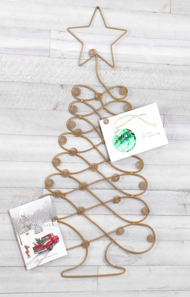 Red Co. Christmas Tree Card Holder Wall Mounted Decorative Rack in Gold Finish