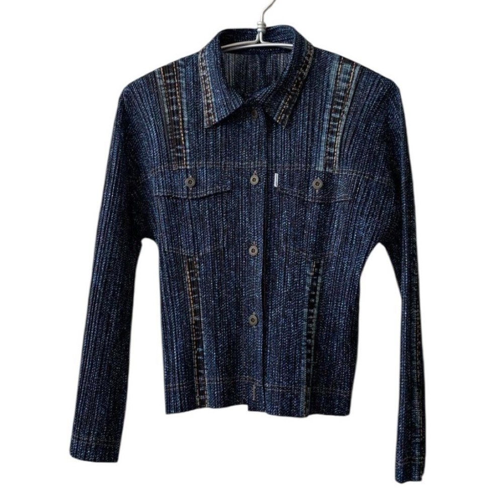 ISSEY MIYAKE PLEATS PLEASE Denim Transfer Shirt Jacket Size 3 Women's Tops Used