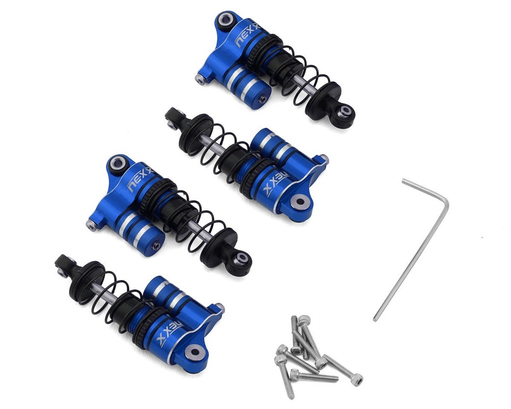 NEXX Racing Losi® Micro-B Aluminum Oil-Filled Threaded Reservoir Shocks (Blue)(4)