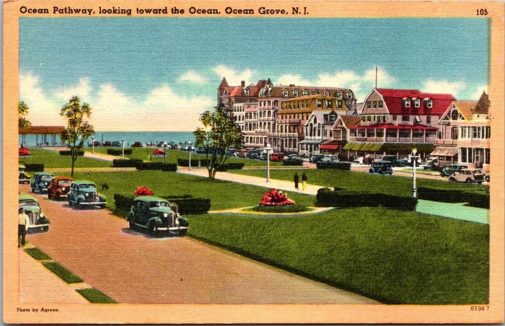Ocean Grove NJ Ocean Pathway Vintage Postcard 1951 Tichnor Linen View