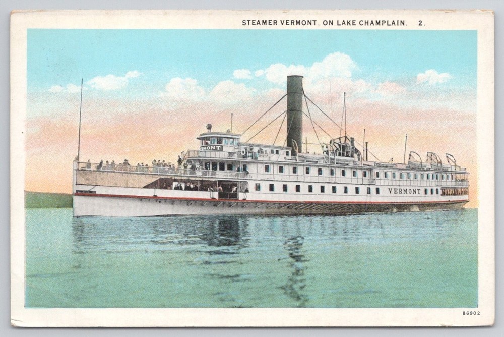 Vintage Steamer Vermont Lake Champlain Postcard C. T. American Art