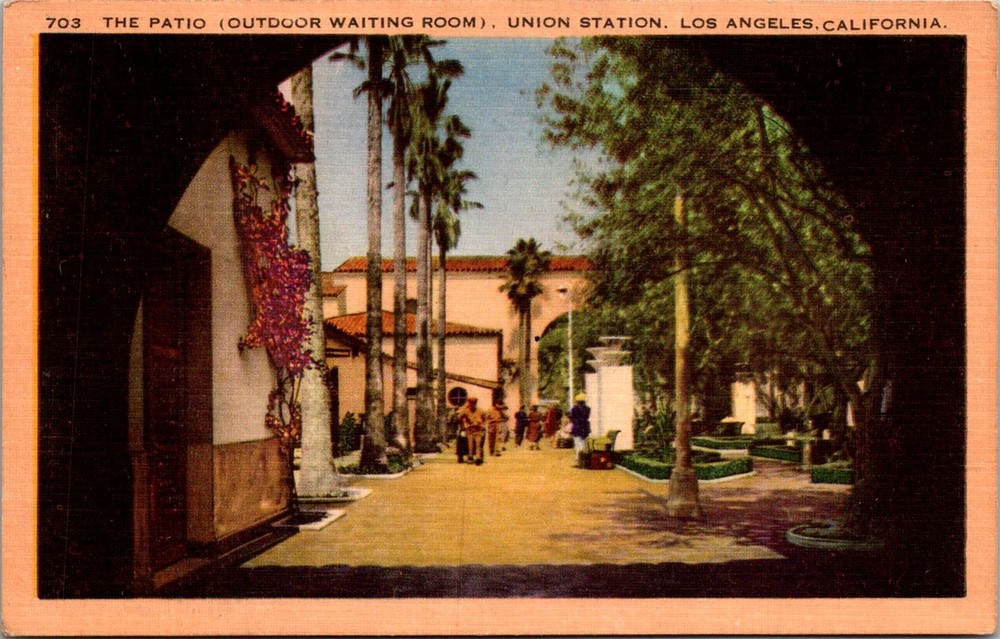 Dr Jim Stamps Postcard The Patio Outdoor Waiting Room Union Station Los Angeles