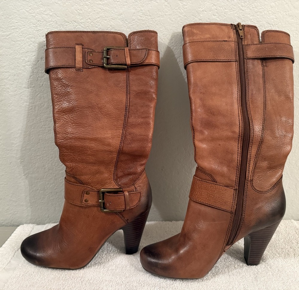 Arturo Chiang Women's Brown Leather Side Zip Knee High Boots size 6.5 M
