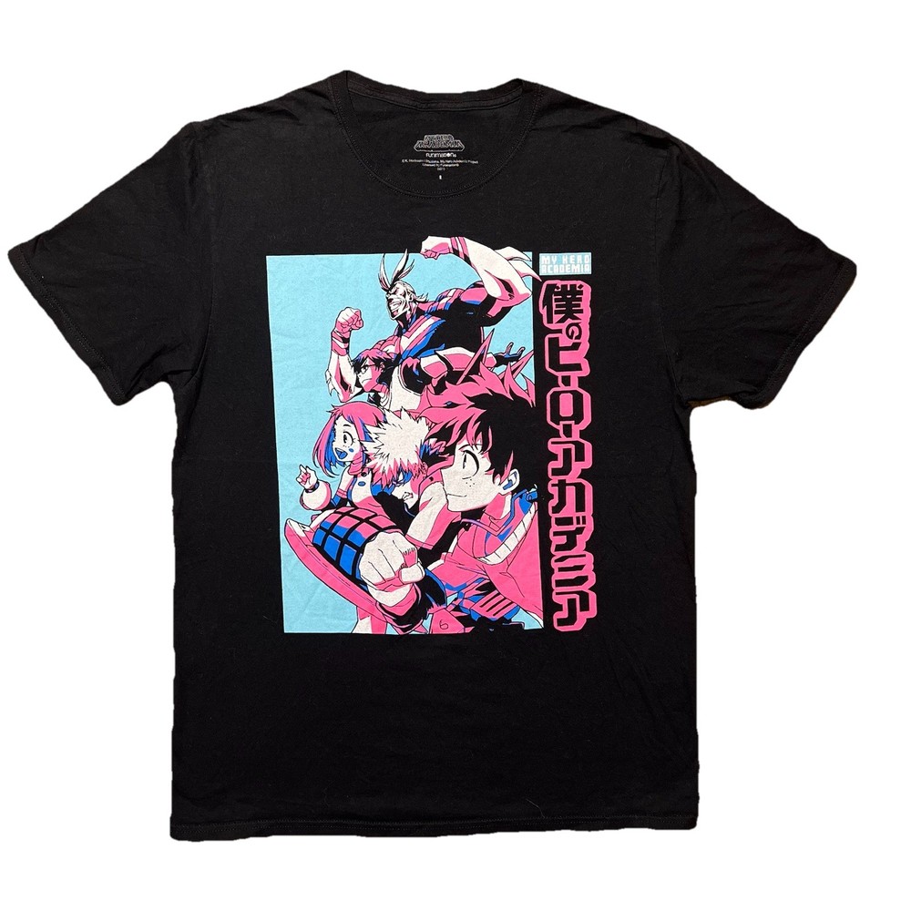 My Hero Academia Shirt L All Might Deku Pink Blue Anime Graphic Tee Mens