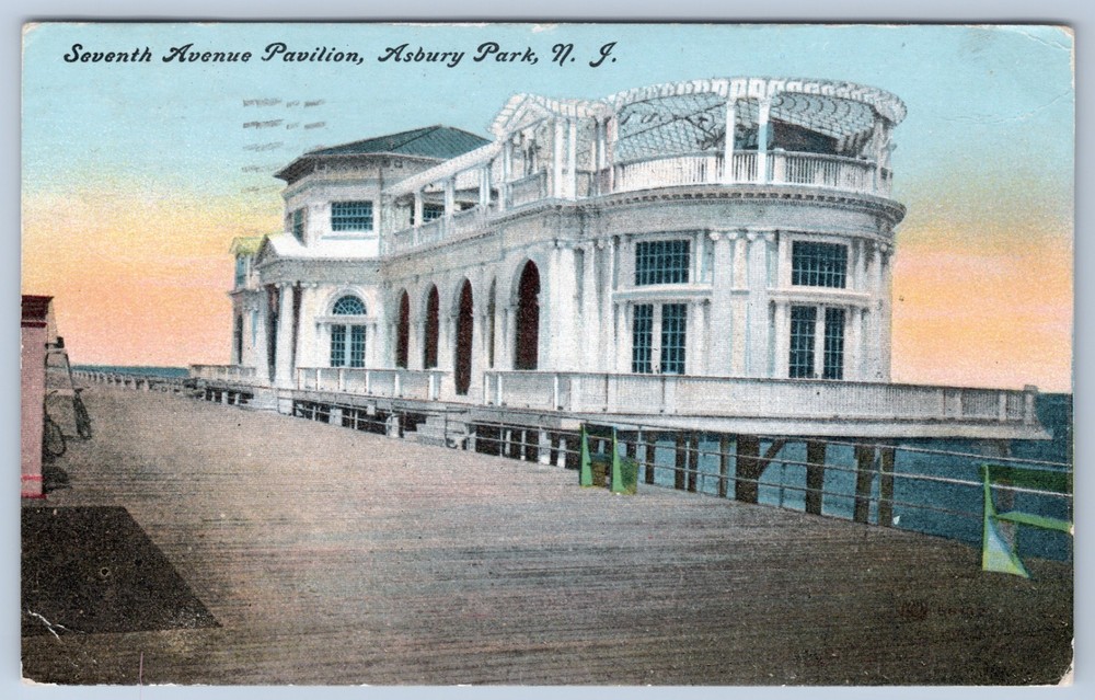 New Jersey Asbury Park Seventh Avenue Pavilion 1908 Clear Cancel Postcard