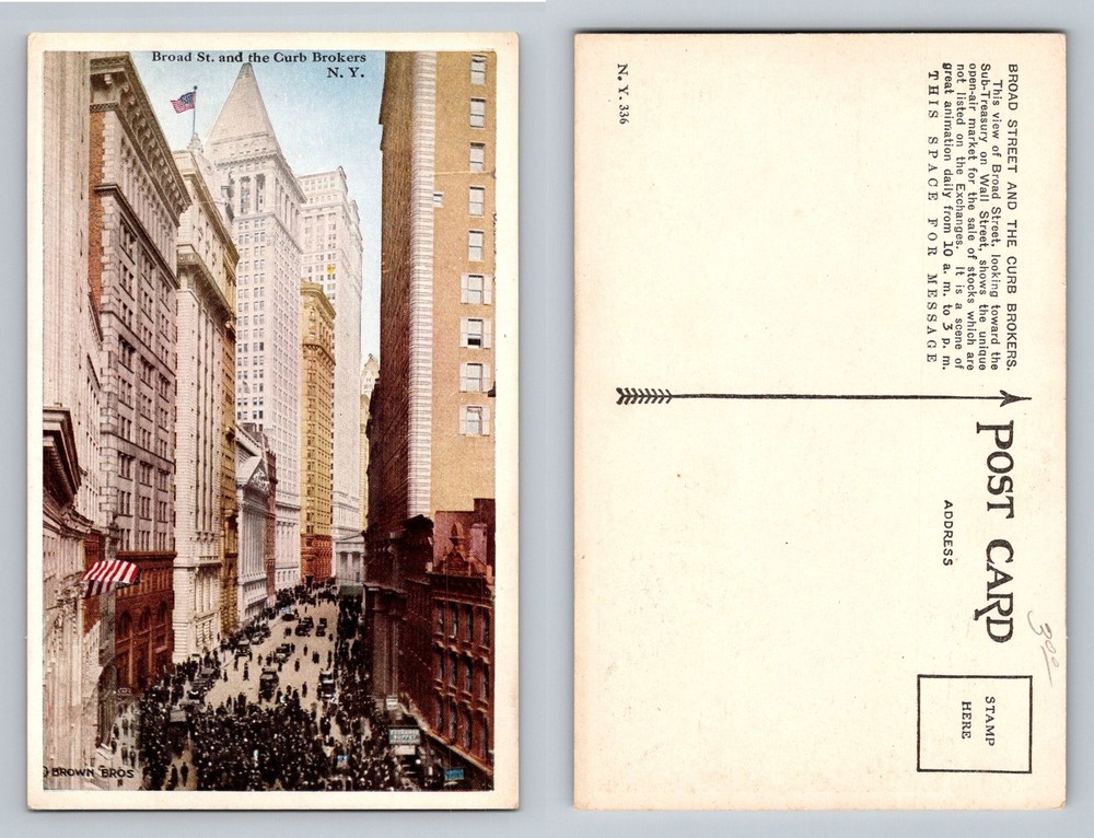New York City NY, Broad Street and Curb Brokers Financial Vintage Postcard