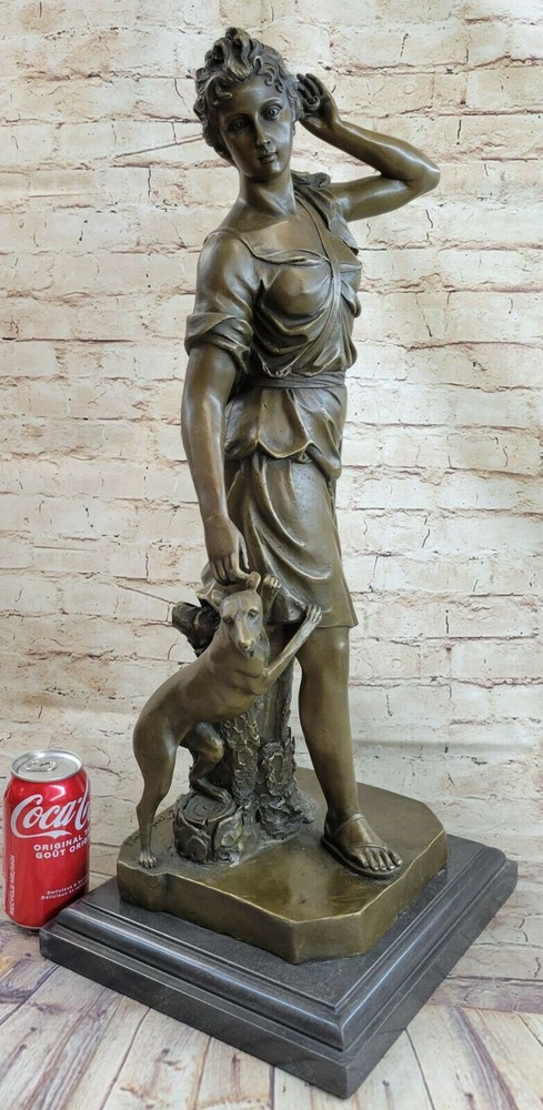 Birthday Gift Diana Goddess Hunt Bronze Marble Statue Hunter Dog Art Deco SALE