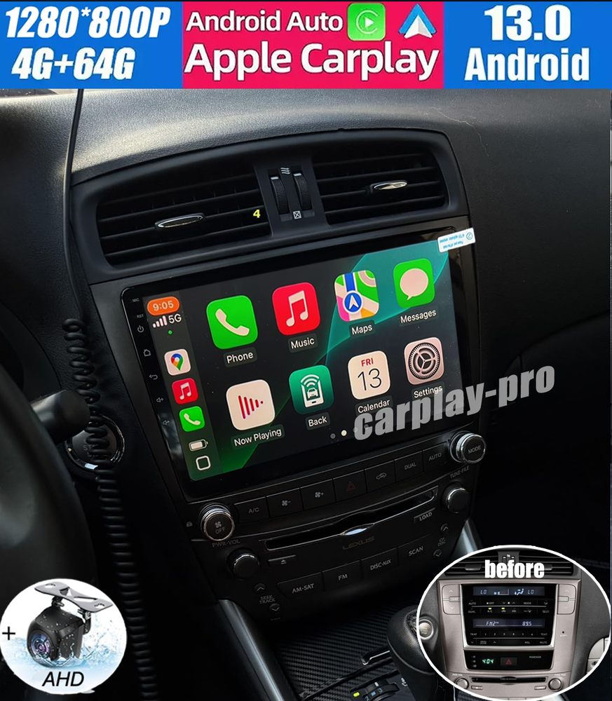For 2006-2012 Lexus IS250 IS350 Android Apple CarPlay Car Stereo Radio GPS Navi