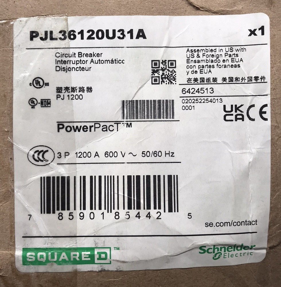 HOUSTON STOCK NEW SQUARE D PJL36120U31A POWERPACT 1200 AMP 600V FREE SHIPPING