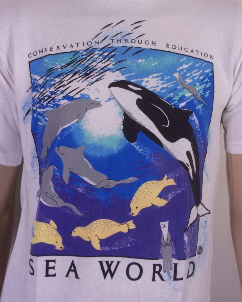 vintage 80s 90s single stitch Sea World T-Shirt USA Shamu Orca Nature Animal L