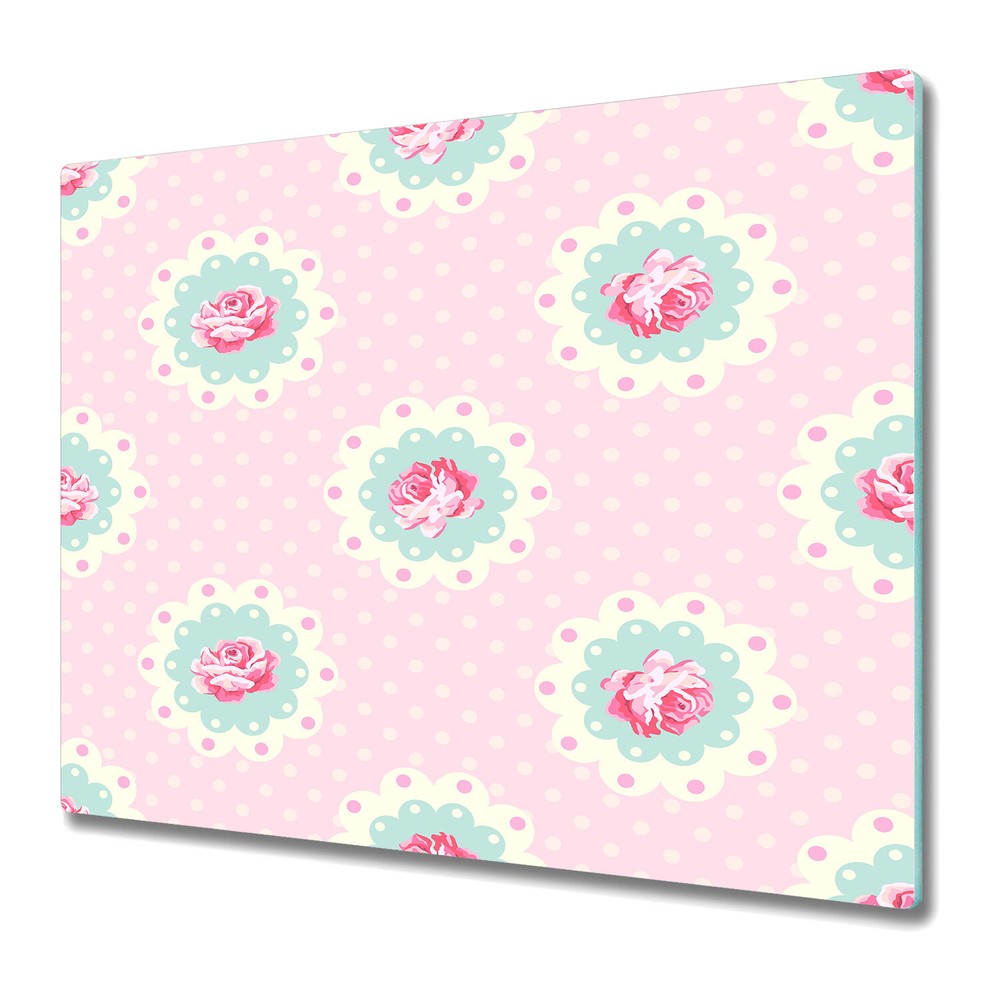 Glass Chopping Cutting Board Vintage vector roses pink and blue 60x52