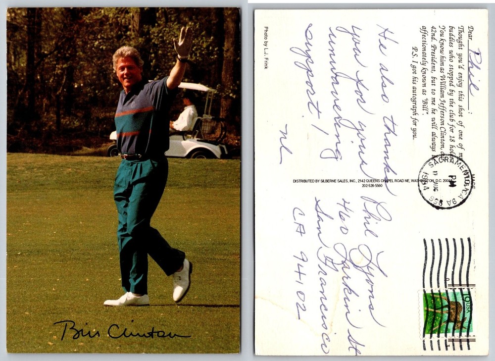 Bill Clinton Playing Golf Postcard - Sacramento CA Postmark 2006