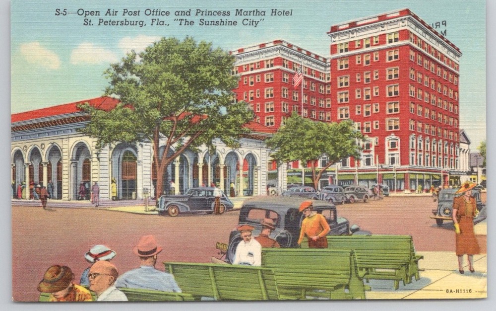 St. Petersburg FL Open Air Post Office Princess Martha Hotel Curteich Linen