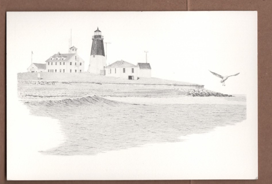 PT. Judith Lighthouse Narragansett, R. I.  Art By Charles M Silverman  Postcard