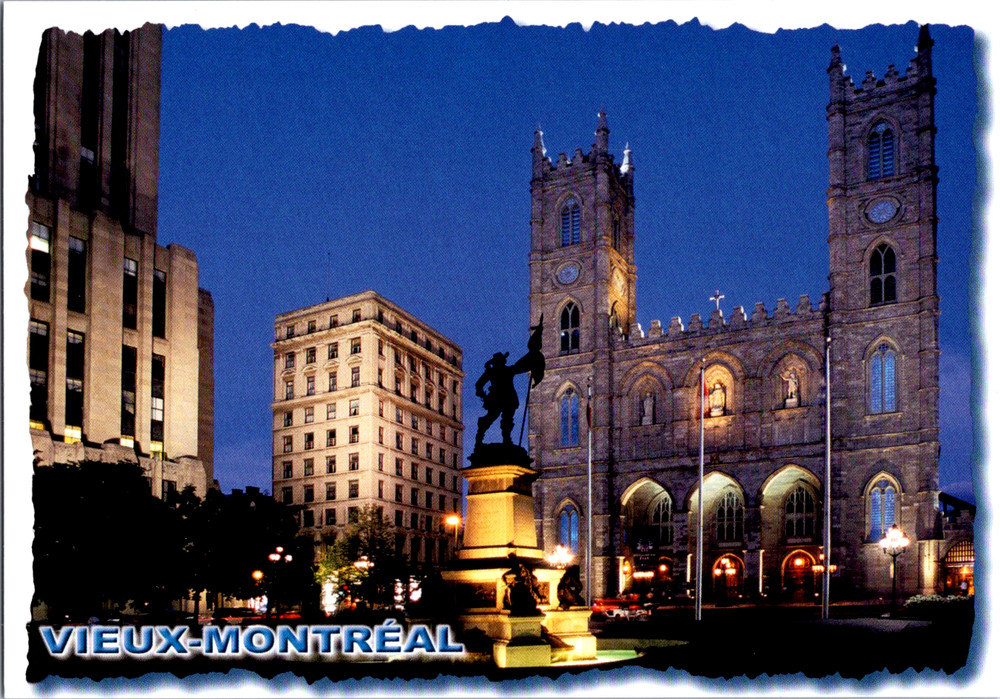 Vintage Postcard Old Montreal Night View Canada