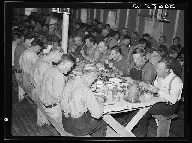 Photo:Effie Minnesota 1937 Lumberjacks at Dinner Camp Meal Logging Camp