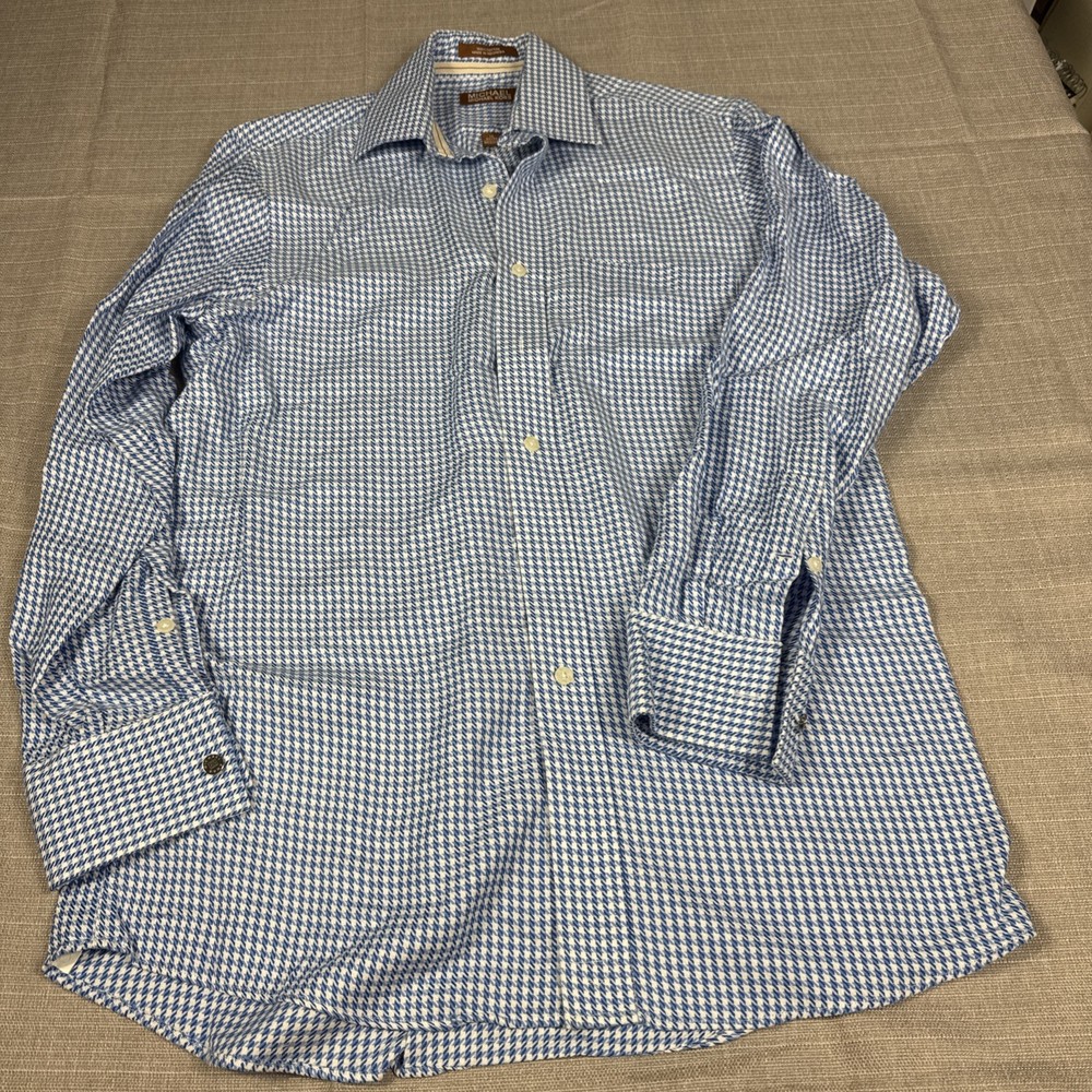 Michael Kors Blue White Gingham Long Sleeve Shirt 100% Cotton size M 15. 32/33