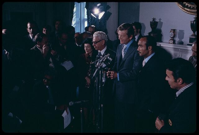 New York City NY Mayor Abraham Beame 1970s Press Conference Microphones