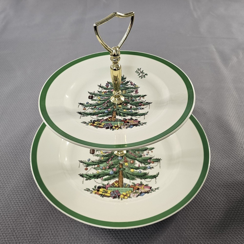 Spode England CHRISTMAS TREE Two Tier Serving Tray Stand Barely Used EUC READ⬇