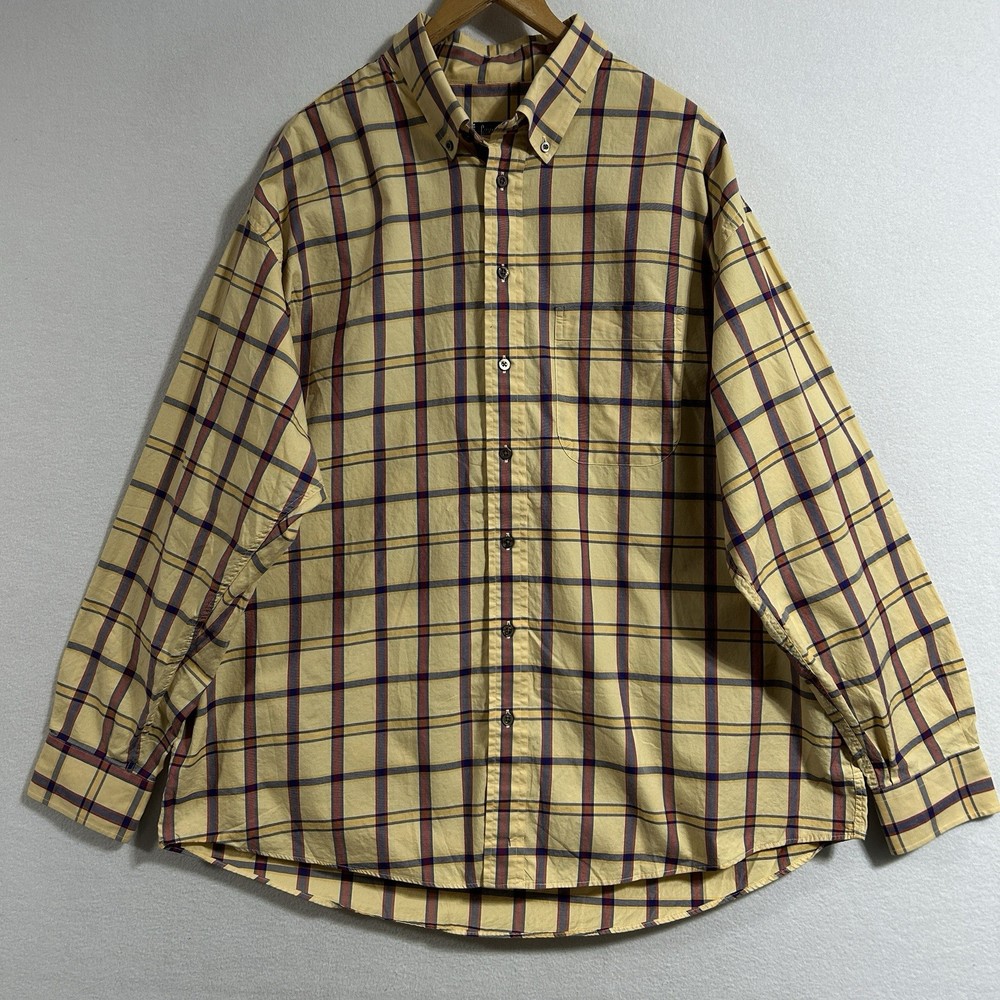 Gitman Bros. Button Down Sport Shirt 2XL XXL Yellow Plaid Long Sleeve Cotton