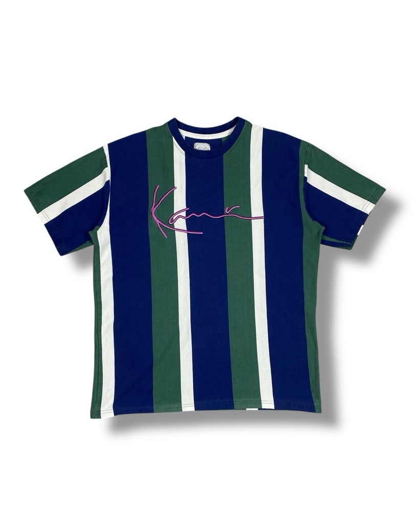 Karl Kani Multicolor Striped Men T-Shirt Sz L Embroidered Center Logo Streetwear