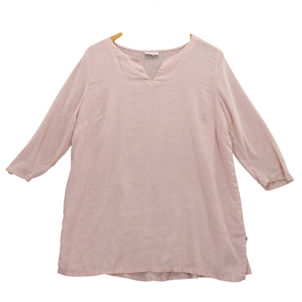 J.Jill LOVE LINEN Pink Tunic Top V-Neck 3/4 Sleeve Lightweight Casual M