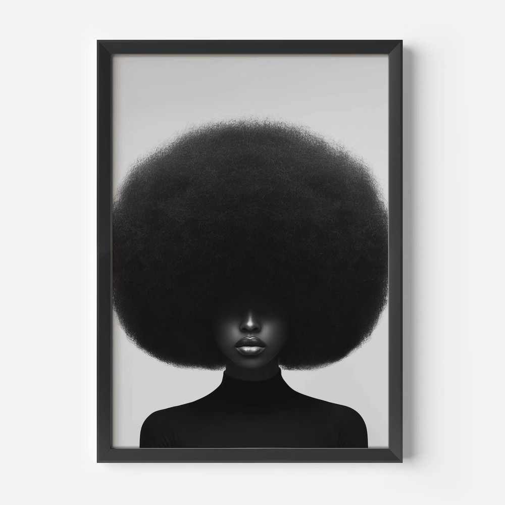 Black Woman ɅfrØ Art Print Minimalist Black White Poster
