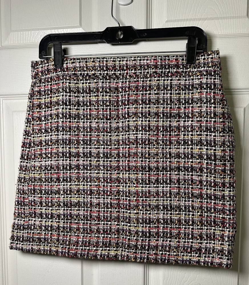 J.CREW Pink Purple Brown Black Yellow PENCIL SKIRT Tweed Wool Blend SIZE 4
