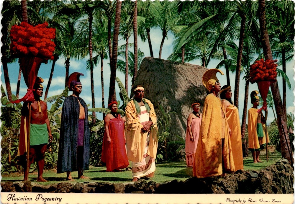 Hawaii, Aloha Week, Islands, Hawaiian, Royalty, Red feather kahilis Postcard