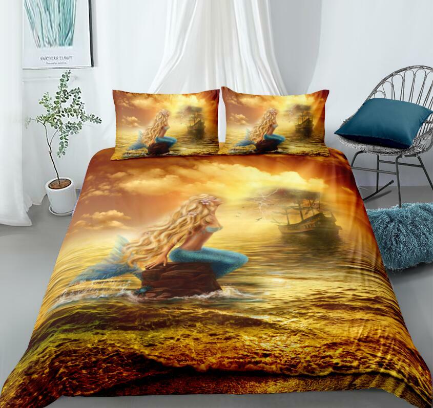 3D Mermaid Boat ZHUA661 Bed Pillowcases Quilt Duvet Cover Set Queen King Zoe