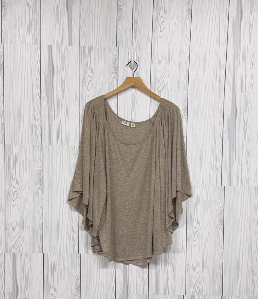 Cato top womens size 26/28W long sleeve blouse flowy beige pullover