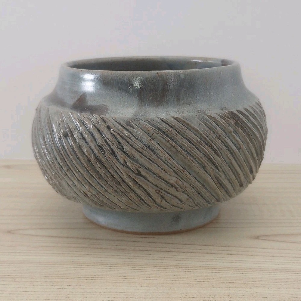 Studio Art Pottery Ceramic Bowl Vase Planter Blue Gray Brown Medium-Small