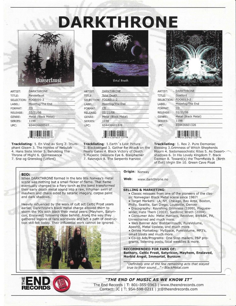 DARKTHRONE Rare VINTAGE 2006 PROMO TRADE AD Poster for Reissue 8.5x11 MINT