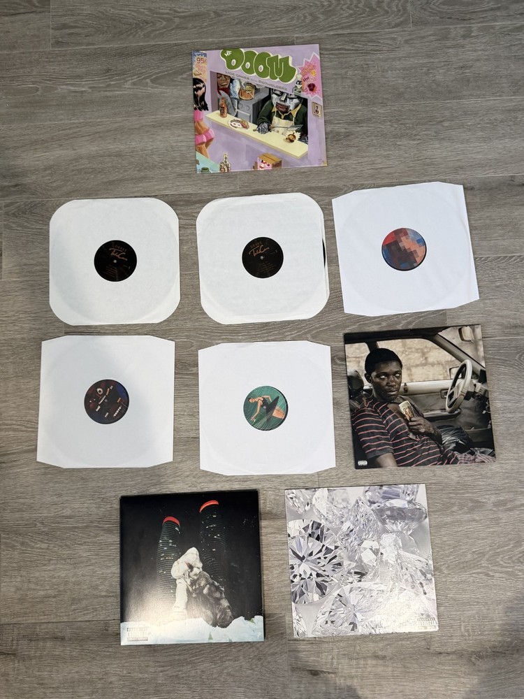 Rap vinyl lot featuring 6 records from Drake, Future, Kanye West, Travis Scott