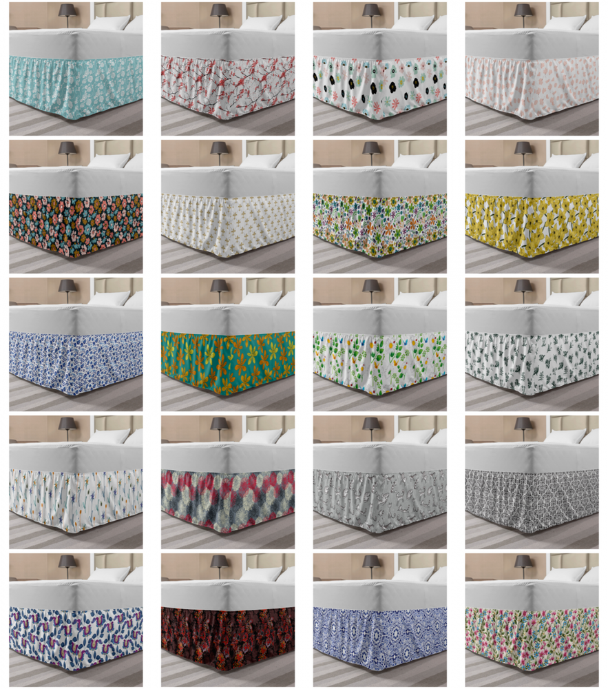 Ambesonne Flower Design Bedskirt Elastic Wrap Around Skirt Gathered Design