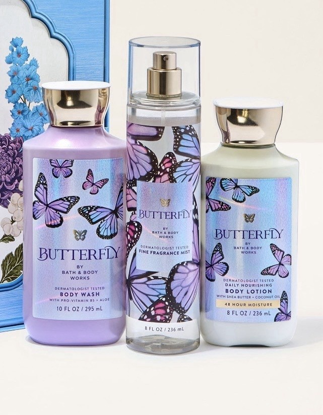 Bath & Body Works Butterfly Gift Set Body Wash Lotion Mist Purple Blue