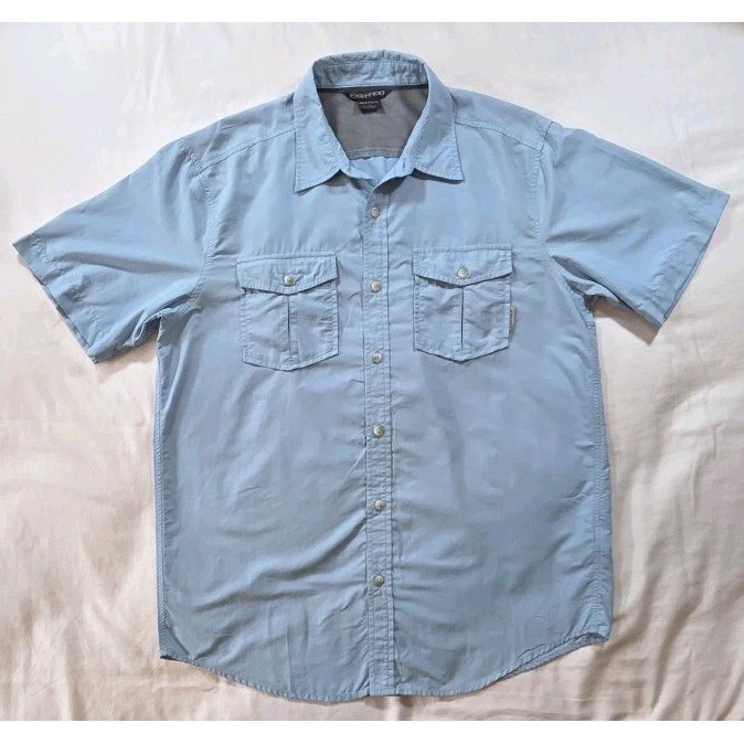 ExOfficio Vented Fishing Hiking Travel Shirt Light Blue S/S Mesh Men's Large