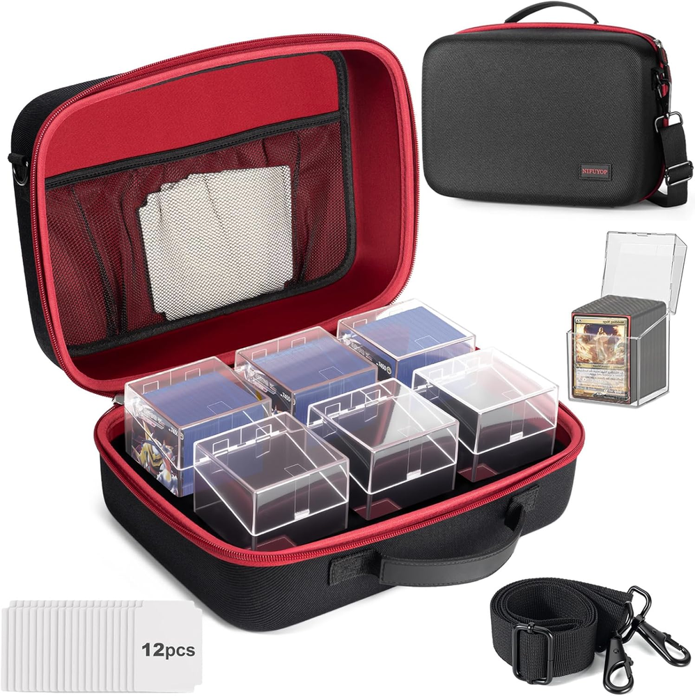Trading Card Storage Box with Carrying Case, 6 Clear Commander Deck Box Hold 540