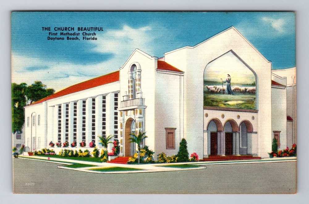 Daytona Beach FL-Florida, Beautiful First Methodist Church, Vintage Postcard