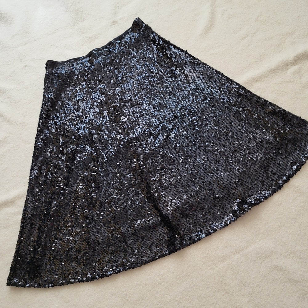 Sequin Black Midi Skirt Women's Size 2 Lined A-line Fit & Flare
