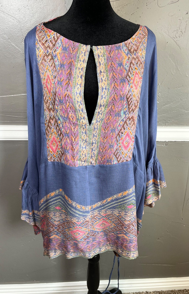 Free People Lagenlook Top Women's Size M L Multi-Color Boho Oversized Sheer NWT