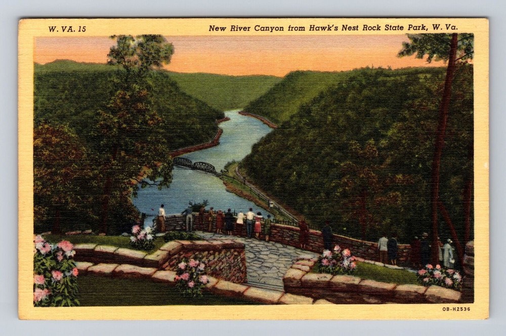 Hawk's Nest Rock State Park WV- West Virginia, New River Canyon Vintage Postcard