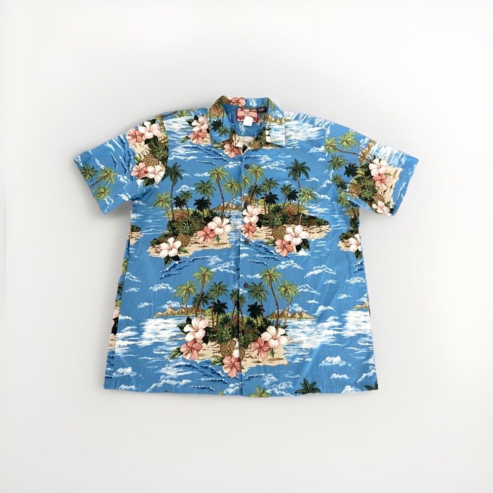 RJC Island Theme 100% Cotton Short Sleeve Hawaiian Shirt Made In Hawaii Size XL
