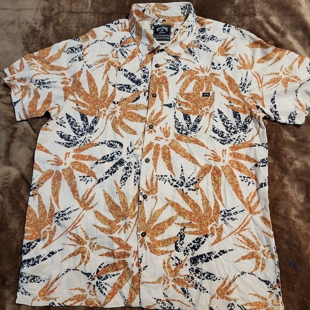 Billabong Mens XL Adventure Division Hawaiian Shirt Short Sleeve Beige Hemp