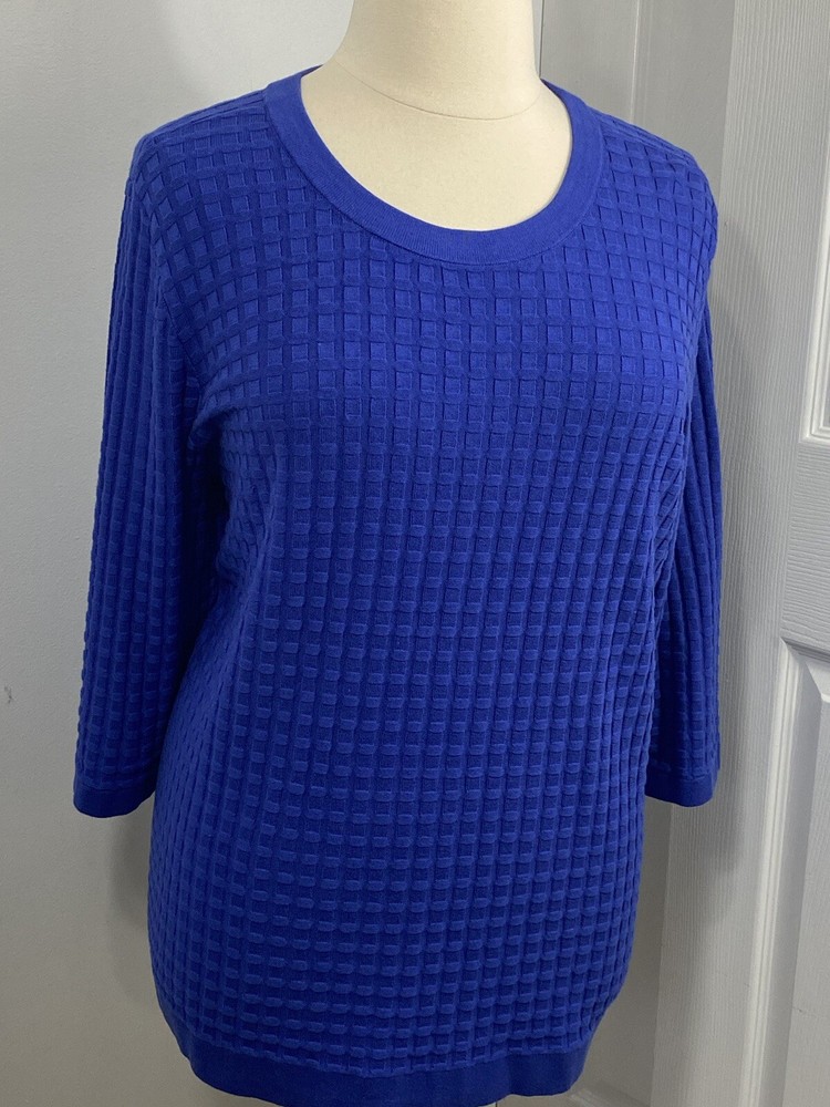 Lands End 3X Waffle Tunic Knit Sweater 3/4 Sleeve Lagenlook Preppy Classic