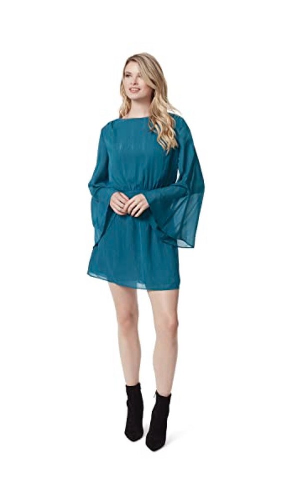 Jessica Simpson Women Dress Amella Trumpet Sleeve OceanDepthTeal BlueGreen L NWT