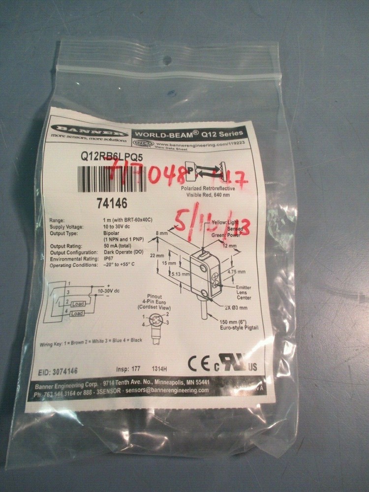 Banner World-Beam Q12 Series Sensor Q12Rb6Lpq5