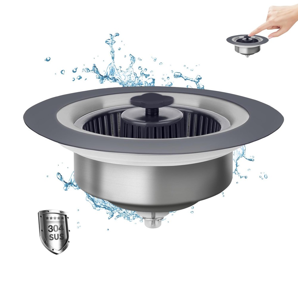 3 in 1 Kitchen Sink Drain Strainer & Stopper Kit, 304 Stainless Steel Pop-up ...