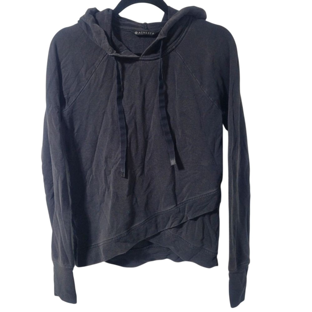 Athleta Women's XS Gray Hoodie Long Sleeve Criss Cross Hem Athleisure Pullover
